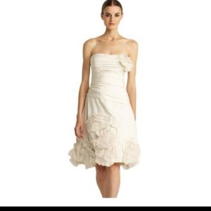 BCBGMaxAzaria Ivory Taffeta Appliqué Silk Dress